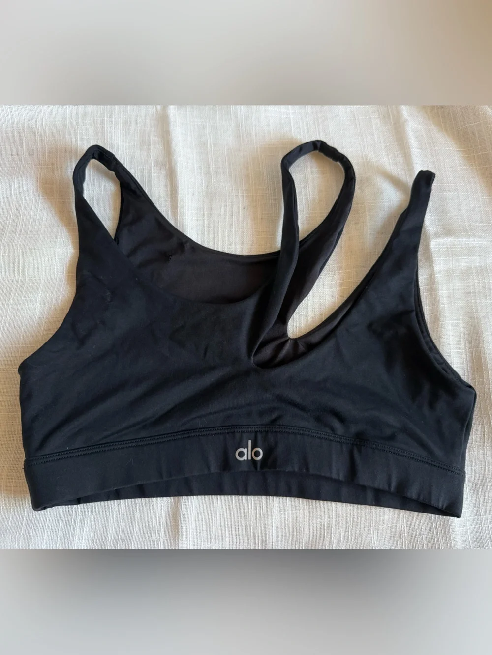 Alo Yoga 'Peak' Cutout Crop Top Sports Bra Black Asymmetrical Size Medium